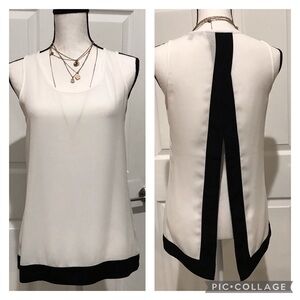 Express Sheer White Sleeveless Black Trim Split-back Long Tank Top Size S